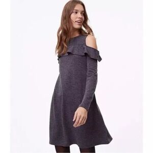 LOFT  Ruffles Cold Shoulder 3/4 Sleeve Swing Trapeze Dress Size Small